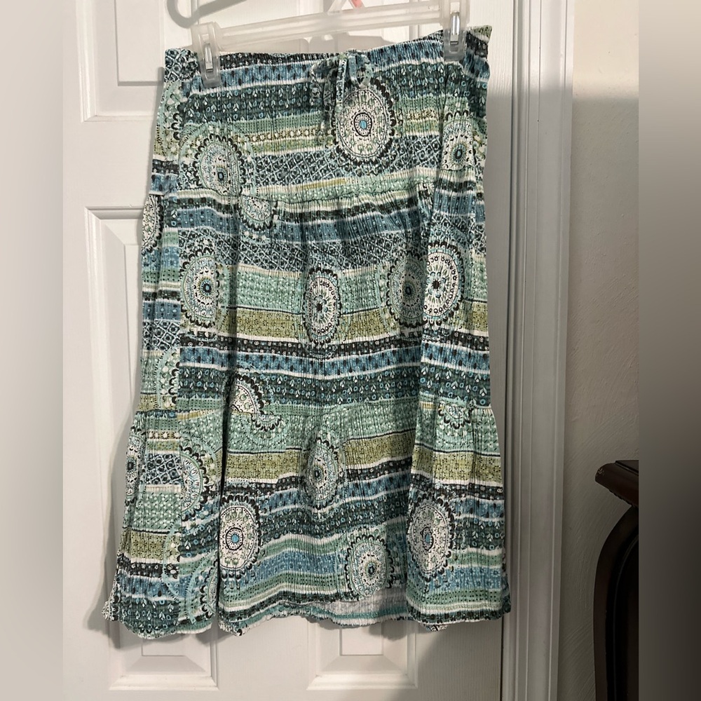 Patterned Green Midi Skirt